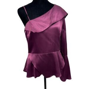 Parker Womens Medium Dark Plum Cold Shoulder Silk Peasant Blouse Top 100% Silk